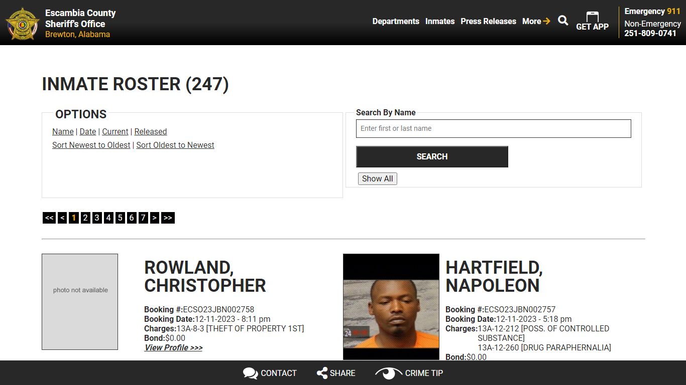 Inmate Roster (252) - Escambia County Sheriff, AL